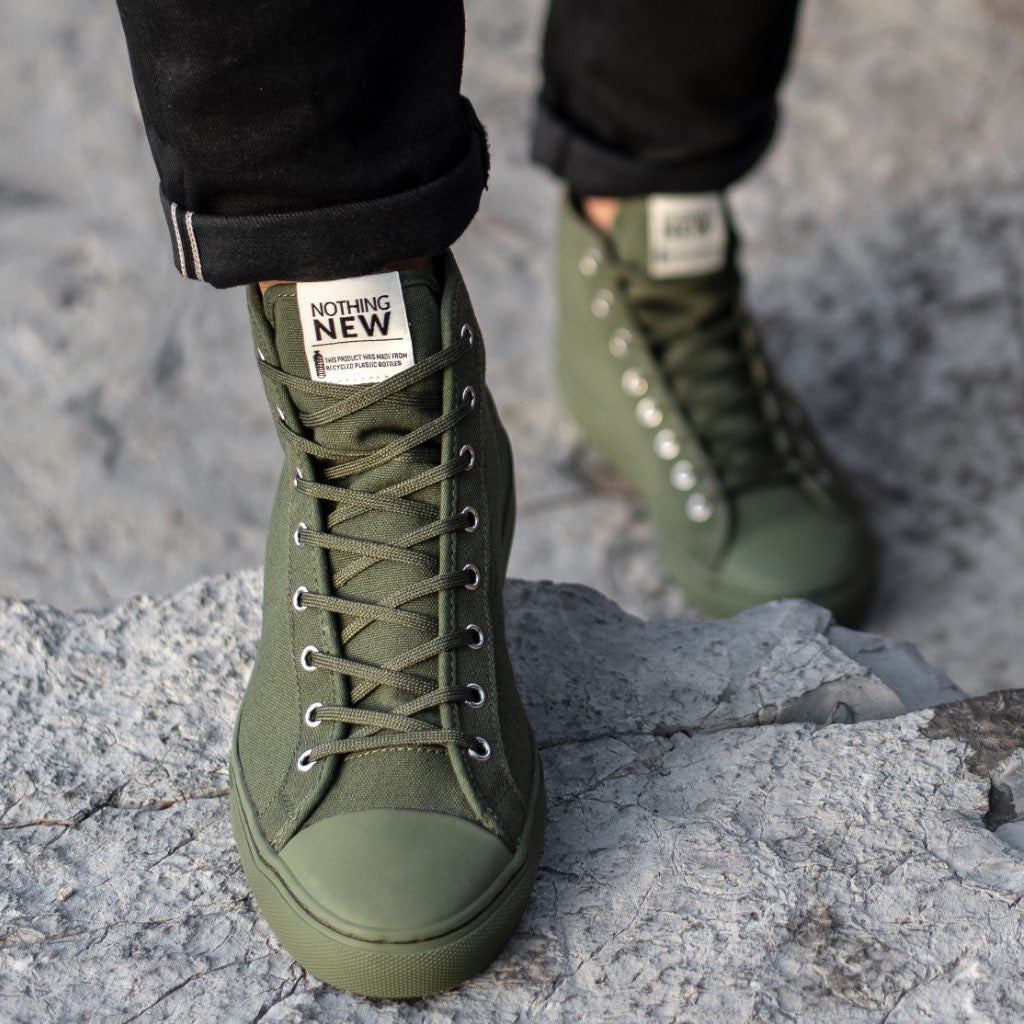 Men's Forest Green Canvas High Top Designer Sneaker - Nothing New®