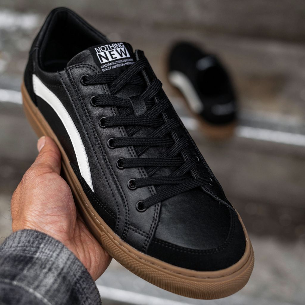 Nothing New Men's Saga One Sustainable Gum Sole Sneaker | Black, Size 9