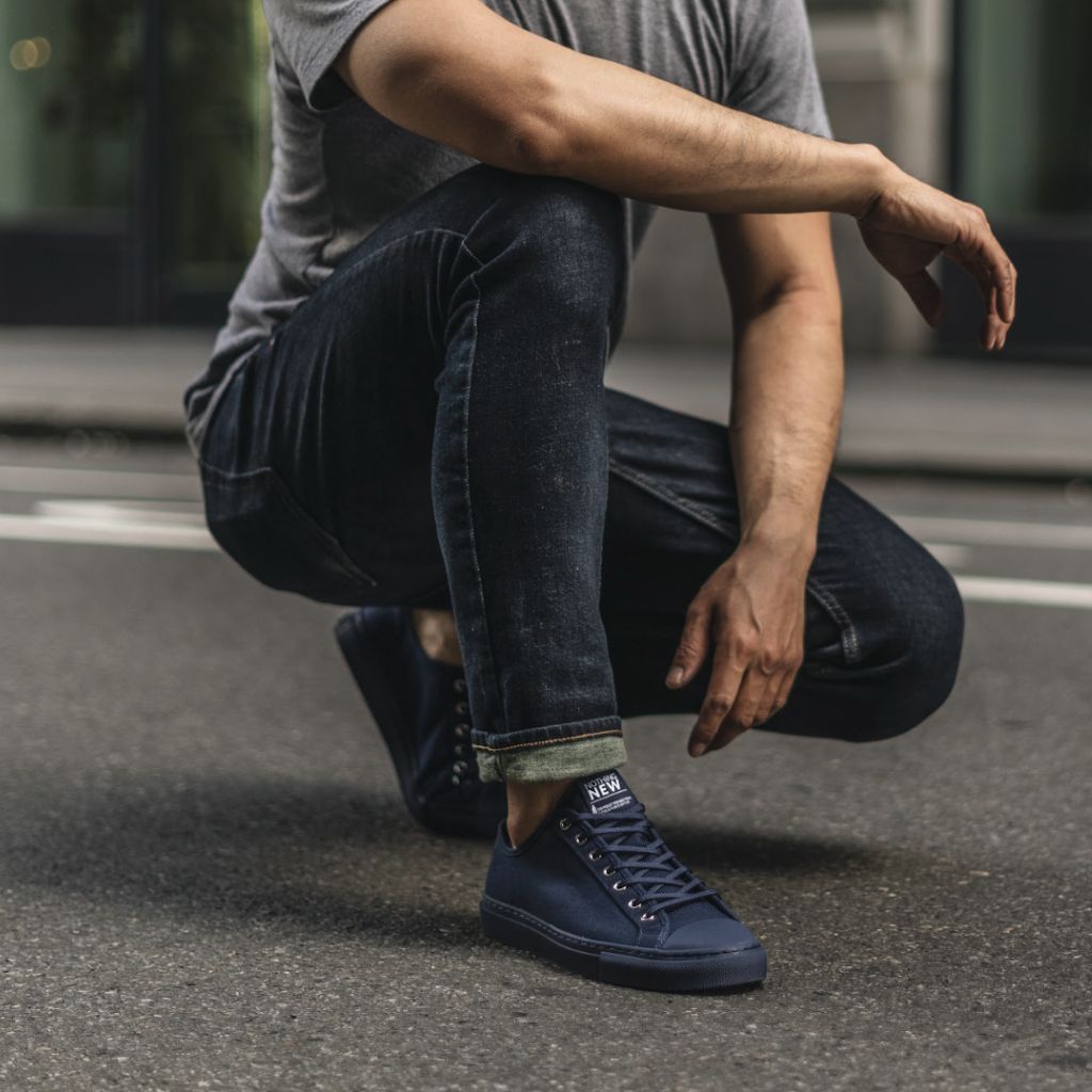 Navy Canvas Low Designer Sneaker - Nothing New®