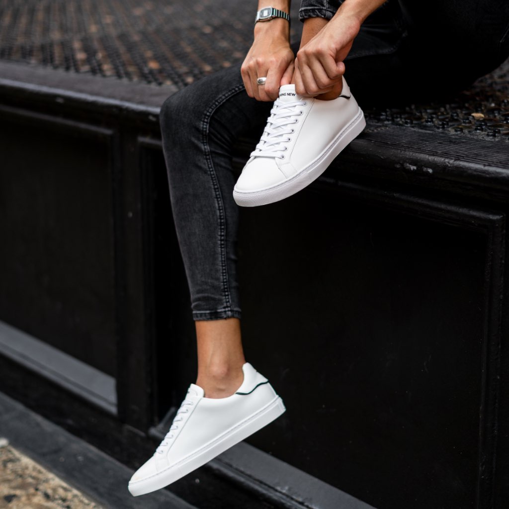 Black Jeans White Sneakers Women's Deluxe Upcycled Leather Sneaker