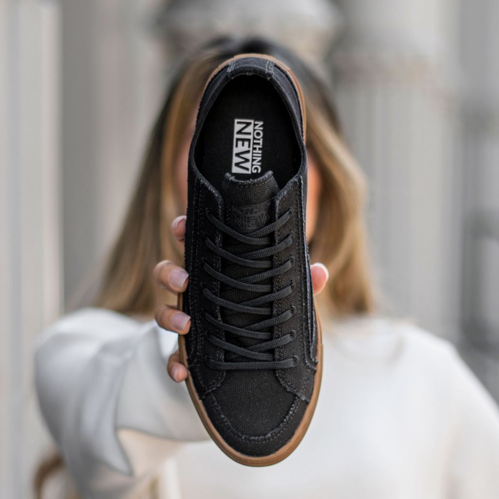 stor by Belønning Women's Kicks Canvas Sneaker in Black Gum Sole - Nothing New®