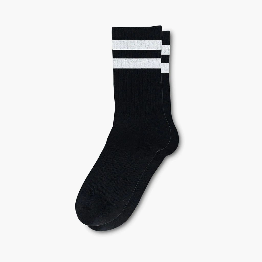Men's Black + White Striped Crew Socks - Nothing New®