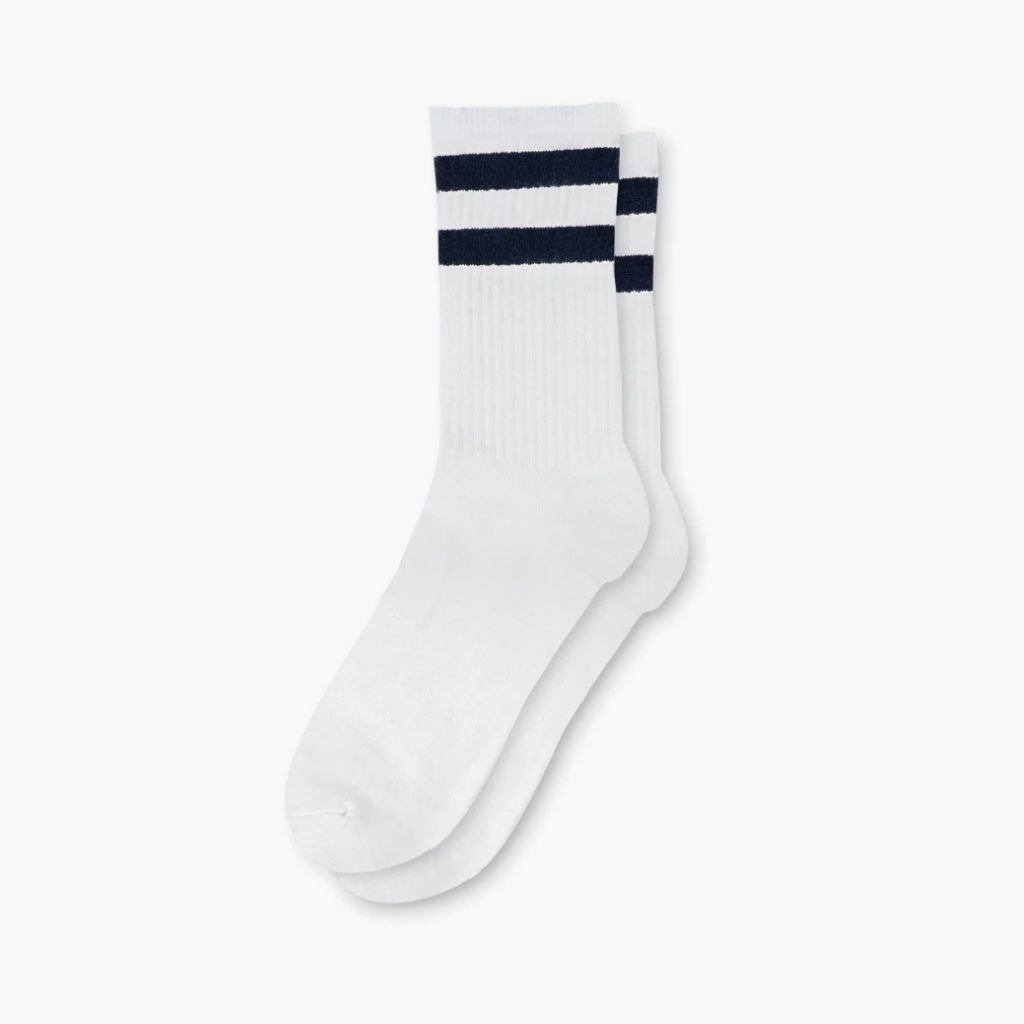 Men's White + Navy Striped Crew Socks - Nothing New®