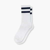 Men's White + Black Striped Crew Socks - Nothing New®