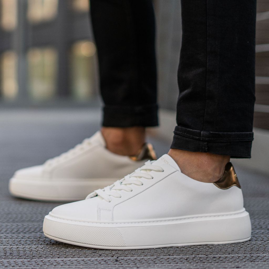 Men's Grand Leather Sneaker In White x Gold - Nothing New®