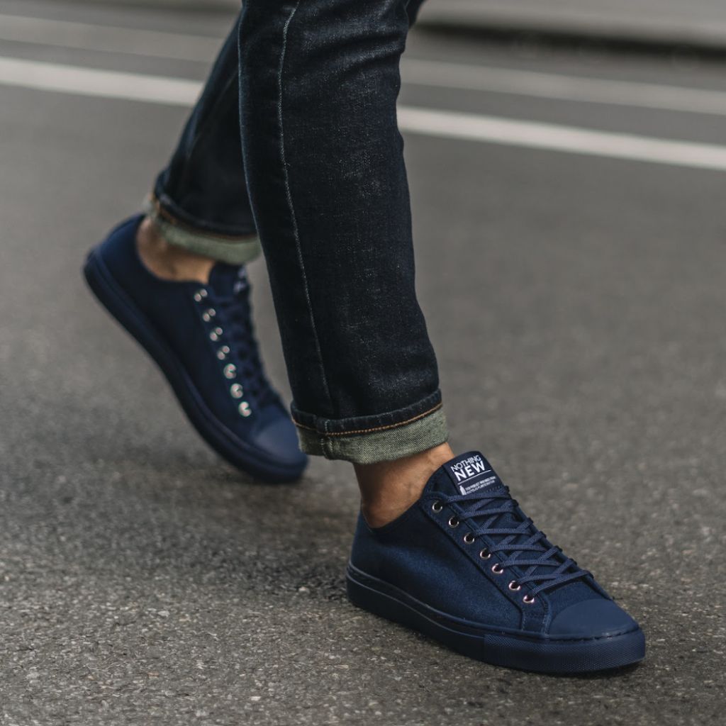 Navy Canvas Low Designer Sneaker - Nothing New®