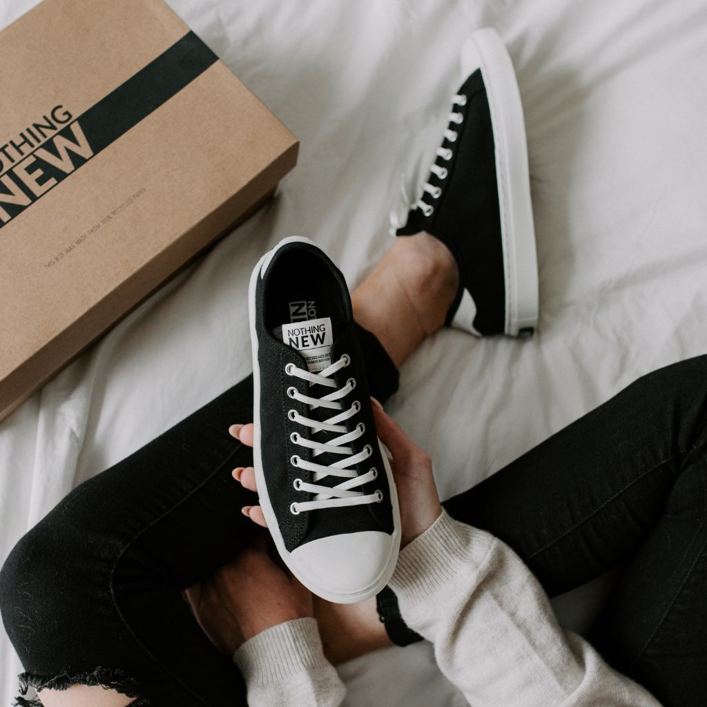 Women's Black + Off-White Canvas Low Top Sneaker - Nothing New®