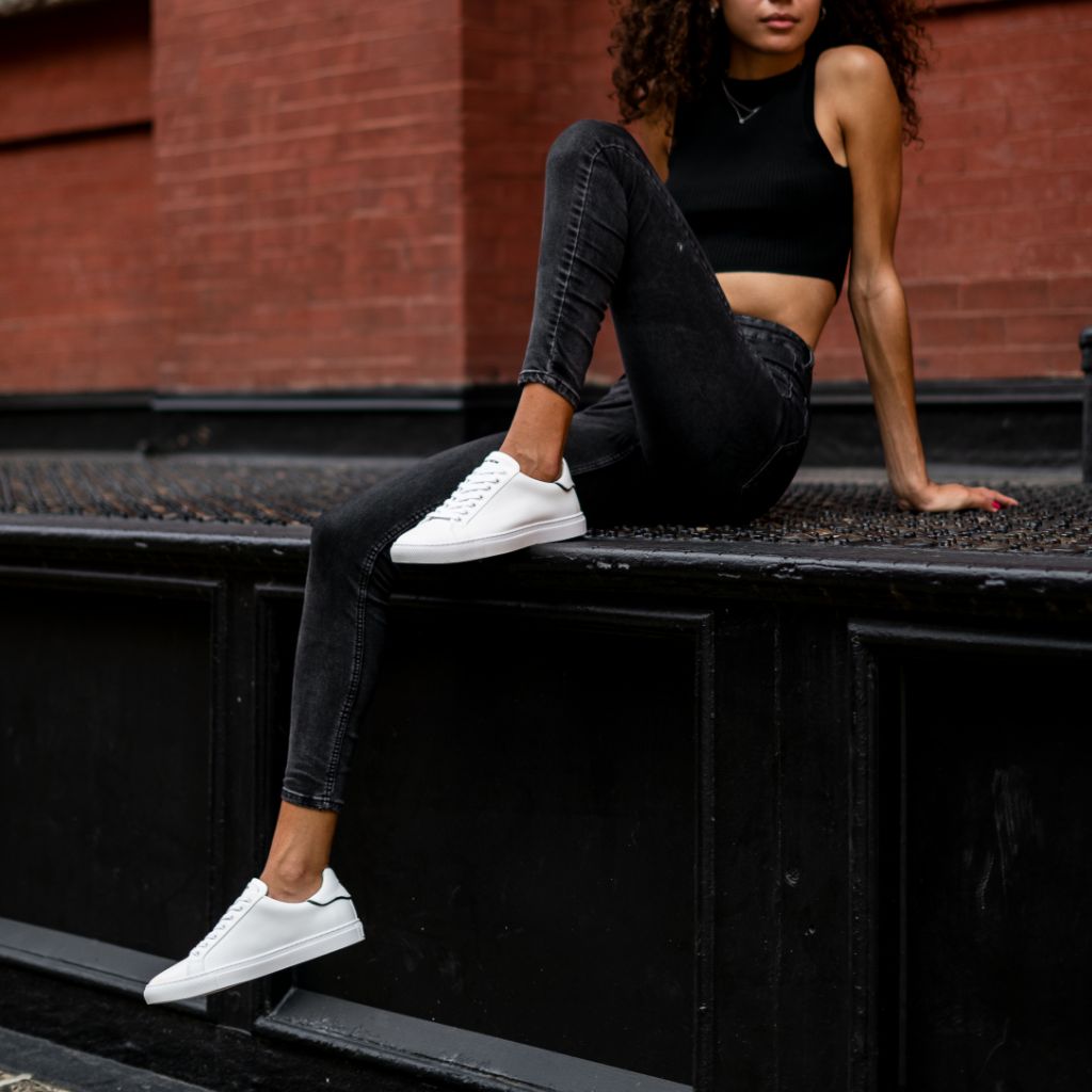 Women's Deluxe Leather Sneaker In White x Black Snake - Nothing New®