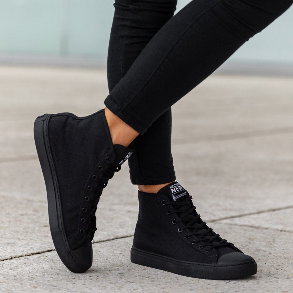 Women s High Top Designer Sneaker in Black Canvas Nothing New